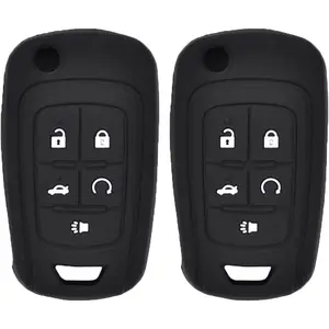 2pcs 5 Buttons Soft Silicone Car Key Fob Cover Case Protector Shell for Chevrolet Equinox Camaro Cruze Malibu Sonic Volt Park Keyless Entry Key Fob, Black