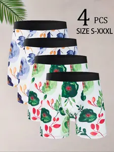 4-piece men's flat corner pants, fashionable printed trendy casual flat corner pants, comfortable, elastic, breathable and soft fabric, suitable for casual daily wear