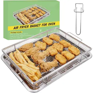 Extra Thick Air Fryer Basket for Oven,2-PCS Set, Heavier Wire for Basket and Thicker Air Fry Tray,Stainless Steel Air Fryer Accessories,Baking Crisper Tray Pan,with one Anti-Scald Handle,15''x11''