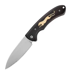 [Father's Day Best Gift Choice]9Cr18MoV Composite Steel Folding Pocket Knife with Black Ebony Wood Handle, Survival Knife for Camping Hiking Trekking Hunting EDC Everyday Carry