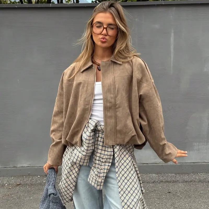 Women's Casual Everyday Faux Suede Long Sleeve Single Button Loose Fit Jacket, Perfect for Spring Wear, Comfortable and Stylish Outerwear, Loose Jackets