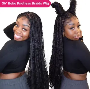 36" Triangle Top Boho Knotless Goddess Braids Wig From YMSGIRL, Full Lace With Baby Hair, Curly Ends, Natural Look, Effortless Elegance, Parties & Vacations!