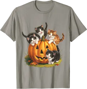 Retro Black Cat Halloween Pumpkin Floral Spooky Season T-Shirt - Tomasleza Shop 98B0DH59H6NC