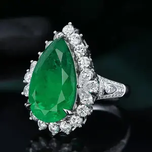 Luxury Water Drop Lab Emerald Sapphire Open Ring Exquisite Silver 925 Banquet Finger Rings Valentine's Day Gifts african lip belly engagement wear forever size cluster pink ice chunky misshapen smart promise toothless papal amira