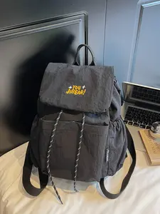 Women's Casual Nylon Backpack, Lightweight Versatile Bag, College Students Travel Short Trip Backpack, Multi-Pocket Drawstring Shoulder Bag, Lightweight Casual Daypack