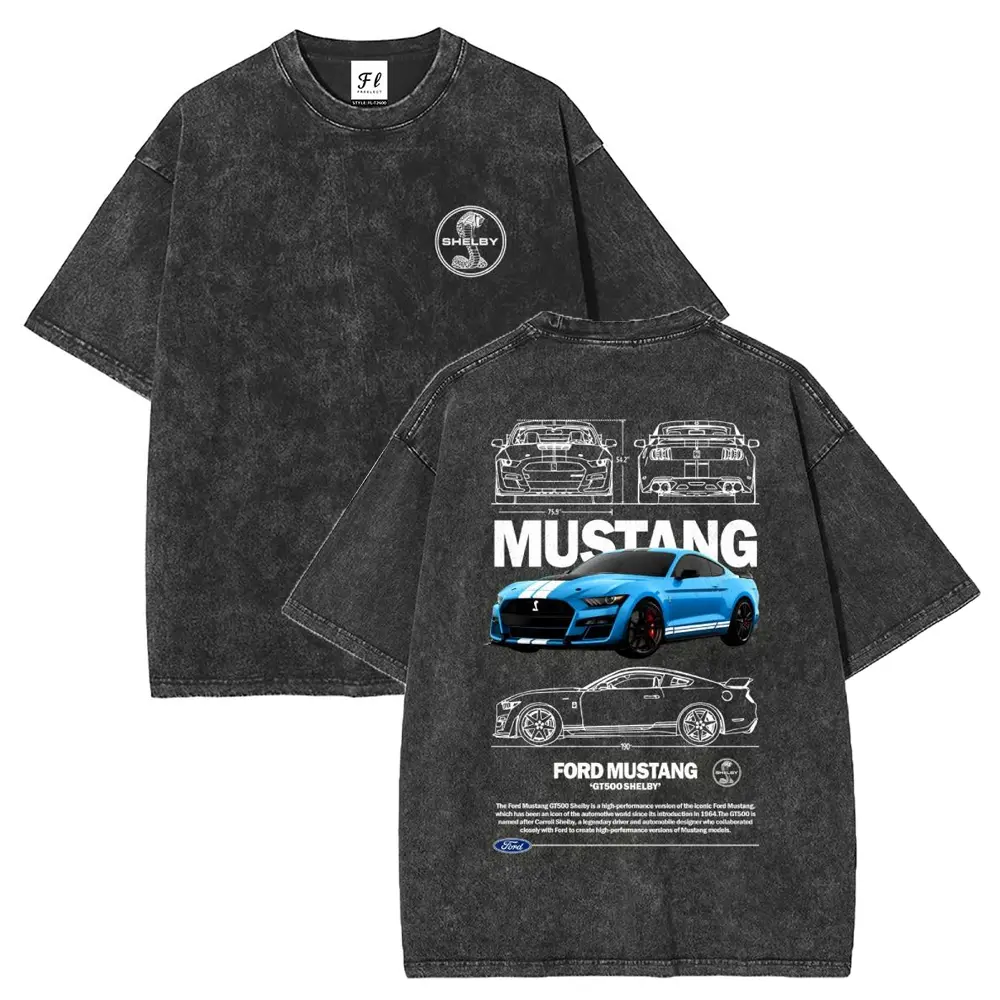 Mustang GT500 S~5XL Oversize Unisex Washed T-Shirt for Women and Men's Unisex Fit Batik Cotton Oversize Streetwear Menswear  Super Soft Pre-Shrunk,back to school,back to school shopping