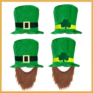 St. Patrick's Day Leprechaun Hat - Green Velvet Top Hat with Shamrock for Irish Parade & Costume