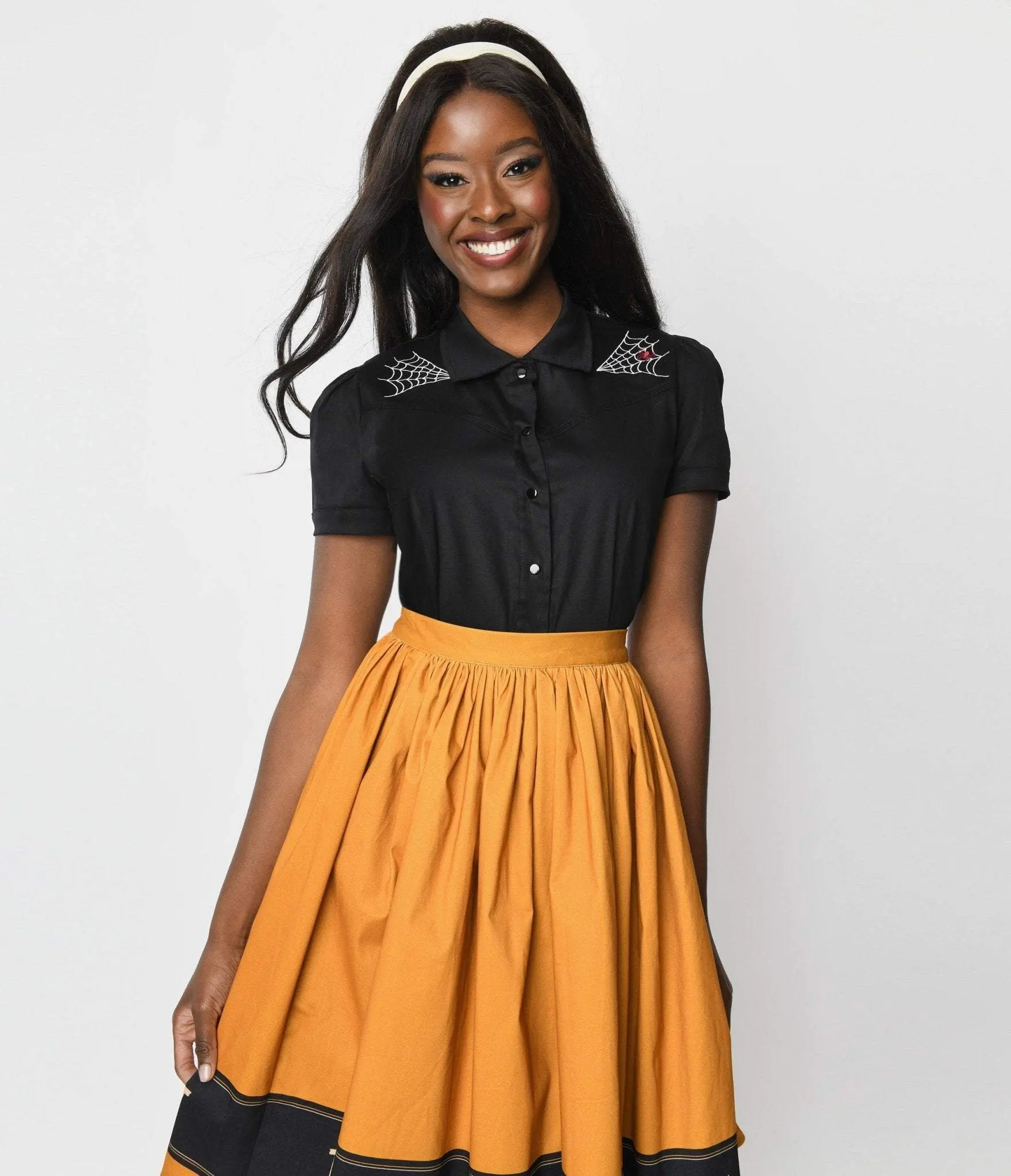 Black Spider Web Western Rockabilly Top