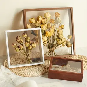 Wood Dry Flower Display Frame INS Clear Bouquet Display Box Wall Mount Flower Specimen Storage Frame Home Decor