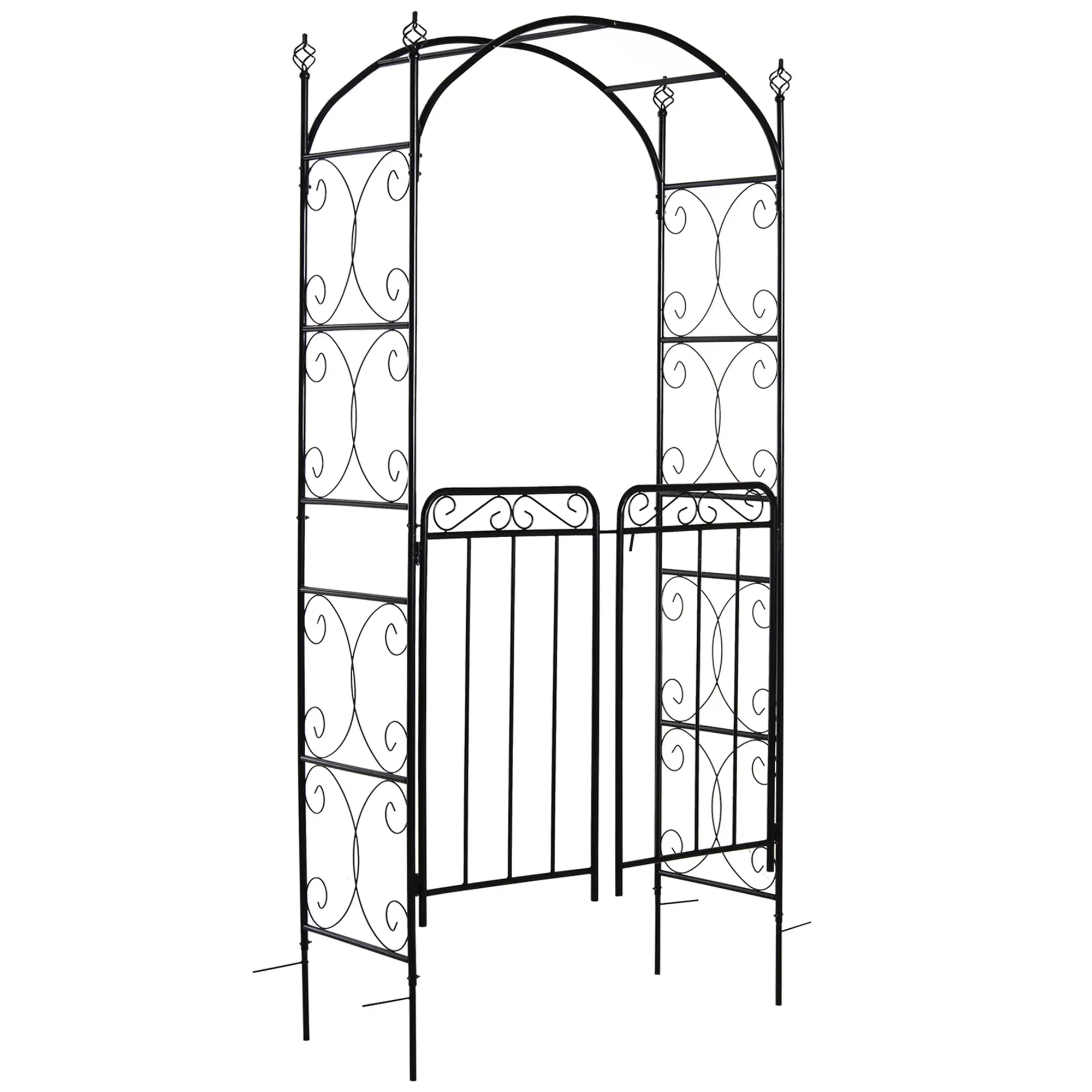 Garden Arch Arbor With Gate – Metal Arch Trellis, Garden Archway For Climbing Vines & Wedding Ceremony Decoration. Lockable Double-Door Gate, Black