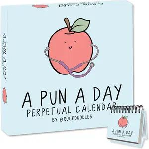 Rockdoodles A Pun A Day Perpetual Calendar - 365 Days of Clever Wordplay with Bright Playful Design for Desk or Shelf 5.75x5.25 Inches
