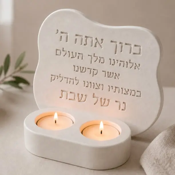 LUXURY SHABBAT CANDLE HOLDER SET | HANDMADE STONE JUDAICA DECOR | HOLYSTONE STUDIO