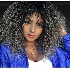 New style small lace wig for ladies - Bobo hairstyle with natural black mid-length wavy hair made of synthetic fibers.Black Gradient Short Curly Wig