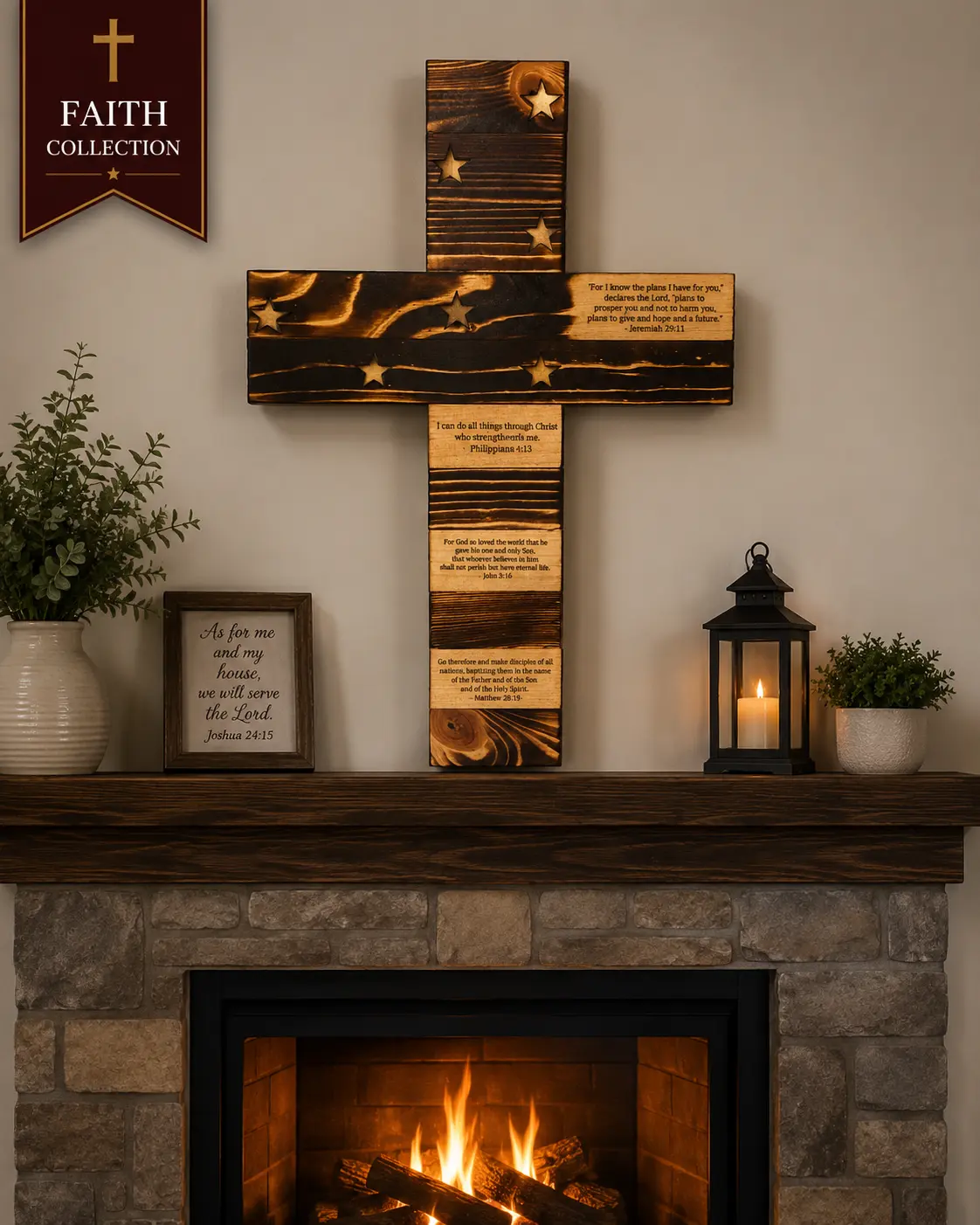 Handcrafted Wooden Scripture Cross – American Flag Christian Wall Decor