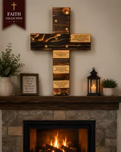Handcrafted Wooden Scripture Cross – American Flag Christian Wall Decor