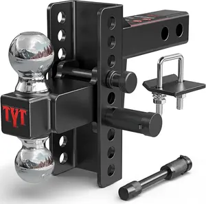 TYT Adjustable Truck Double Hitch for 2 inch Receiver, 6" Drop/Rise Tow Hitch with Dual Balls (2" & 2-5/16"), 12,500 lbs GTW, 2,200 lbs Tongue Weight, Includes Two Pin Locks & Hitch Tightener
