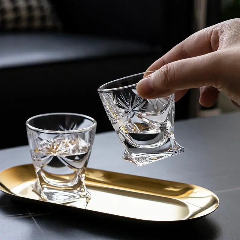 Artificial Crystal Glass Cup, 2 Counts/set Mini Whiskey Glass, Exquisite Matte Glass Cup, Drinkware for Home Kitchen Party