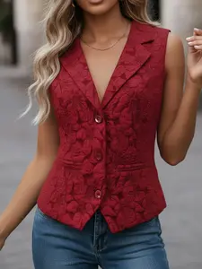 Elegant Women's Blazer Vest Jacket, Stylish Turn-Down Collar Top, Fashionable Outerwear for Ladies, Versatile and Chic Design