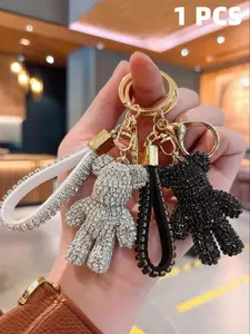 Handmade Rhinestone Bear Ornament with Tassel Decor, Luxurious Minimalist Style, Perfect Gift for Women and Children, Keychain Accessory, Bling Bling Keychains