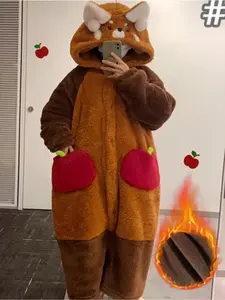 Women's & Panda Fleece Hooded Pajamas Robe, Fall Winter New Coral Velvet Cartoon Cute Home Wear, Christmas Gift