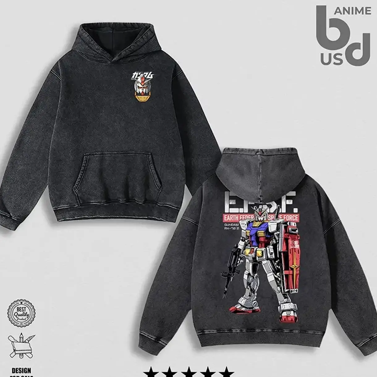 RX-78-2 Gundam Hoodie Wash – Double Printed Cool Style, Oversize Unisex Cotton, Retro 90s Graphic Tee, Streetwear, Menswear, Gift For Anime Fan 9YJ