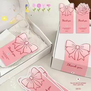 50pcs Exquisite and cute bow thank you stickers, pink roses, gift packaging, decorative stickers, packaging, sealing stickers, suitable for gift packaging, Halloween, Christmas, birthday parties, Sticker Packs