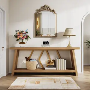 Tribesigns 70.86-Inch Long Sofa Table for Living Room, 2-Tier Narrow Console Table with Storage, Light Oak Brown, Ideal for Hallway and Entrance