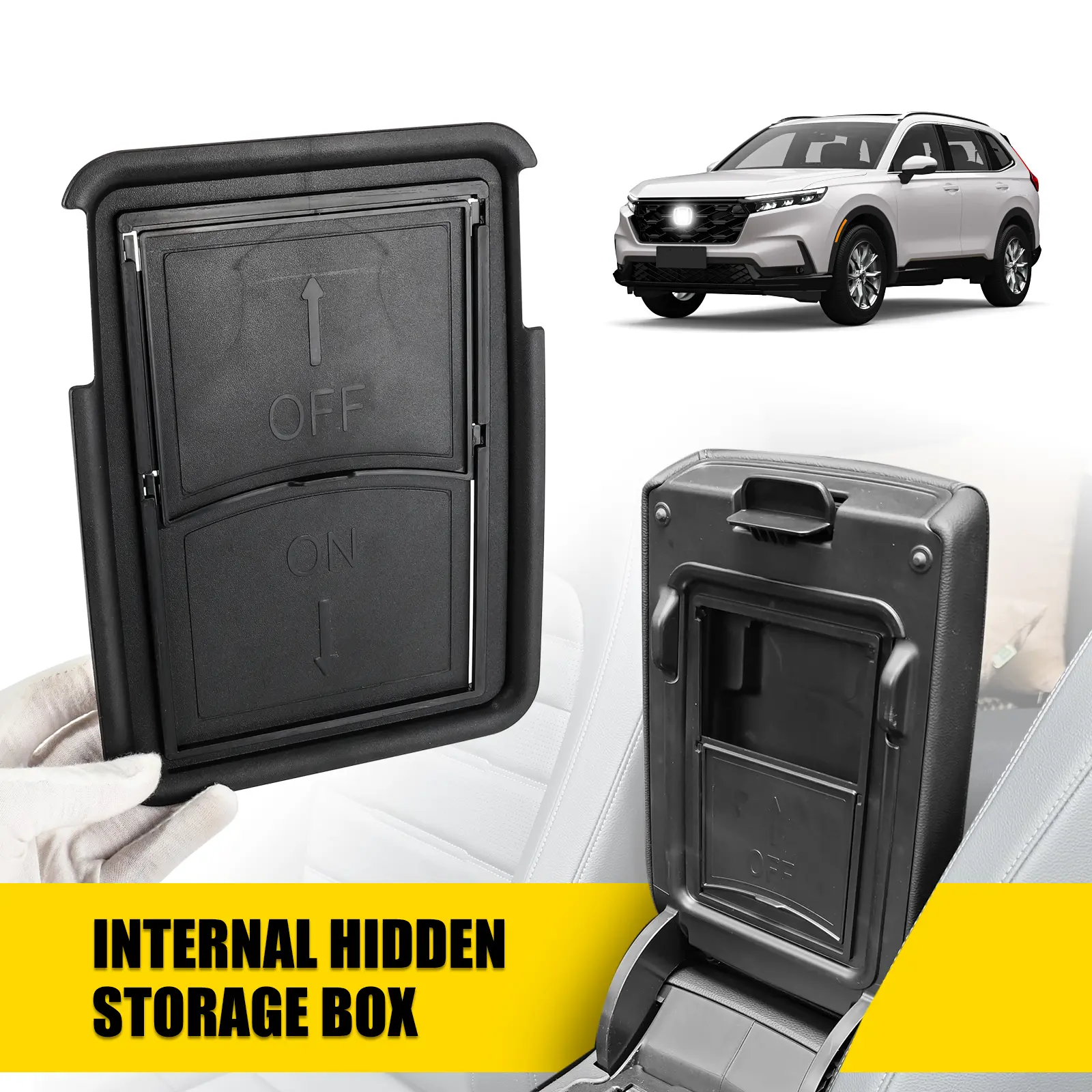 3MIRRORS Plastic Tool-Free Hidden Organizer - ABS Plastic Internal Hidden Storage Box with Secret Compartment, Vehicle Specific Fit Center Console Stowing Accessory for 2023-2025 Honda CR-V Car Interior Storing & Tidying