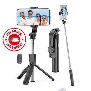 Portable Selfie Stick, 4 in 1 Extendable Phone Tripod Stand with Detachable Wireless Remote & Phone Holder 360° Rotating Mini Travel Tripod Compatible with iPhone 16/15/14/13 Pro/Android/Gopro