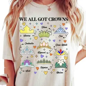 Vintage Princess Crowns T-Shirt - Magic Kingdom Family Vacation Trip - Ariel Belle Tiana Elsa Mulan Shirt