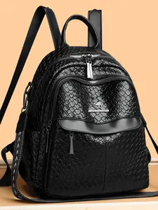 Fashion Korean Style Versatile Backpack, Vintage Woven Texture Women's Bag, Large Capacity Casual Travel Bag, PU Soft Leather, 2026 New Arrival