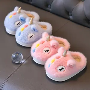 Girls' Cute Cartoon Unicorn Fleece-Lined Slip-On Slippers - Soft Warm Winter Indoor House Shoes with Details, Lightweight Non-Slip Sole for Youngsters & Youngsters, Girls Shoes