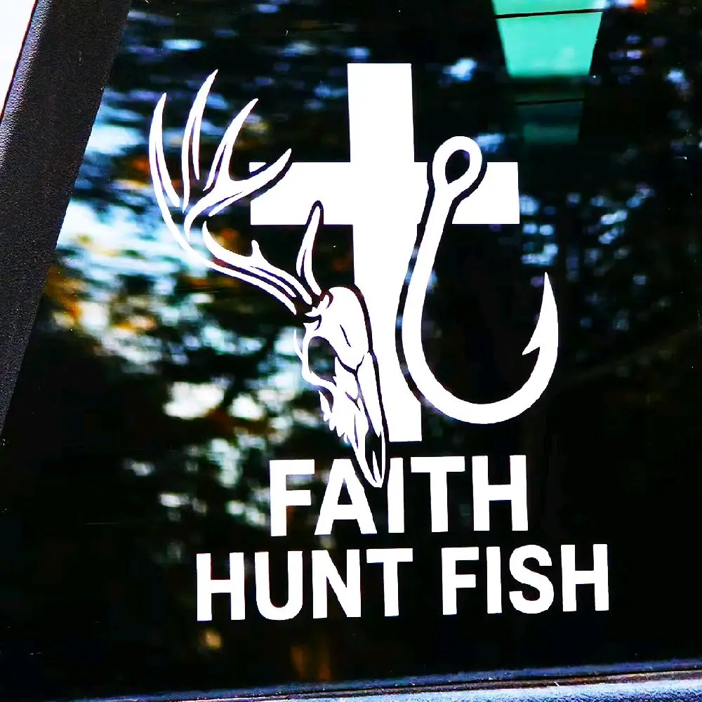 cross with antlers and fish hook Hunting Deer, Camo Decal Sports & Outdoors Product Design faith hunt fish vinyl decal