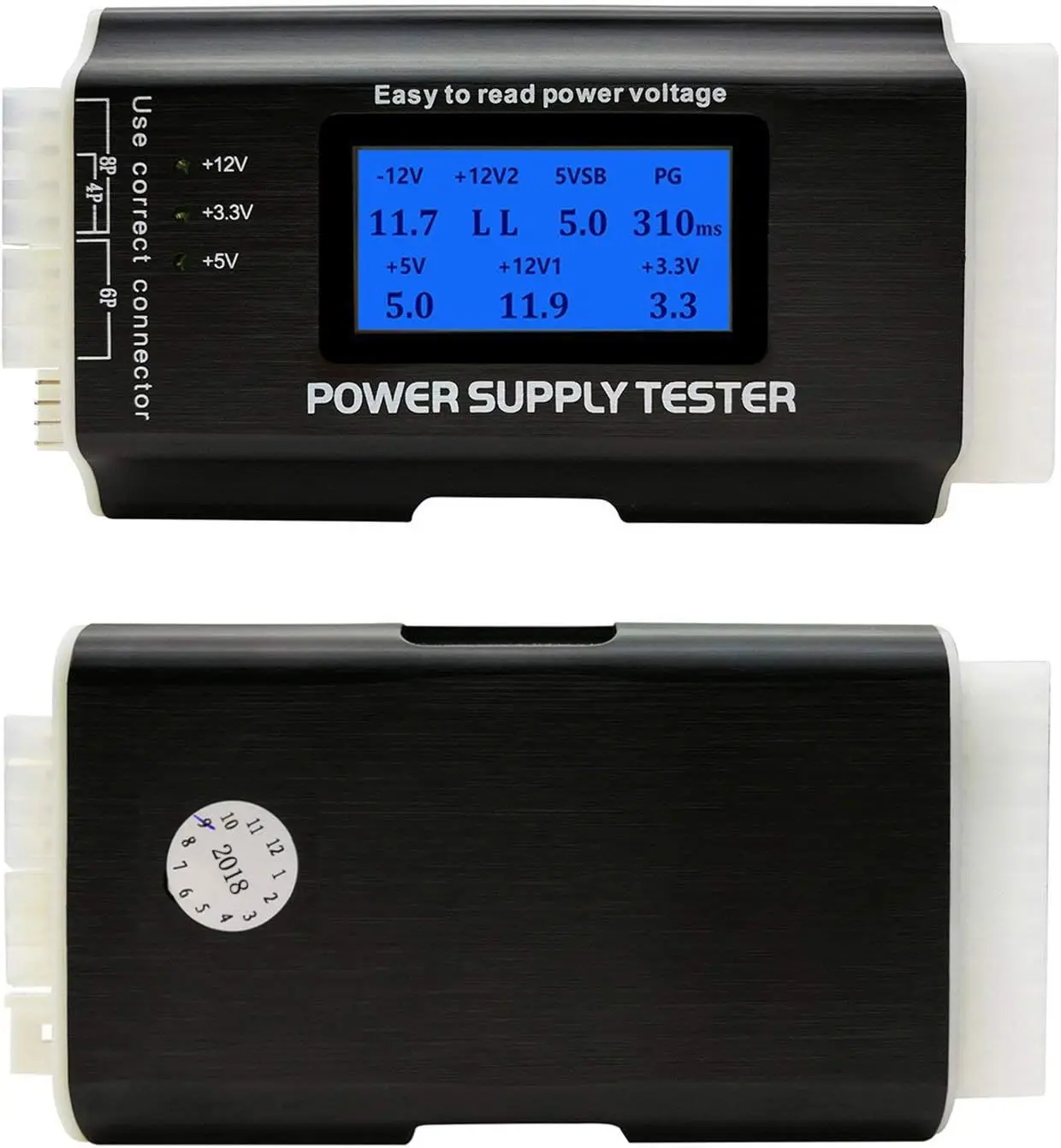 Computer PC Power Supply Tester | 1.8'' LCD Screen, Aluminum Alloy Enclosure, ATX/ITX/IDE/HDD/SATA/BYI Connectors Power Supply Tester