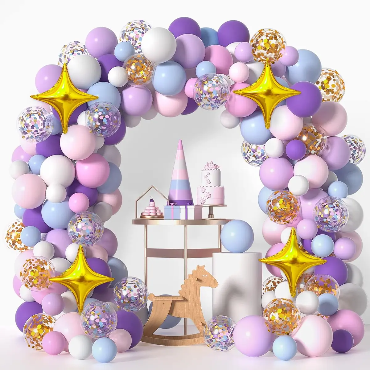 116Pcs Purple Pink Blue White Unicorn Balloon Garland Arch Kit, Pastel Latex Balloons with Gold Star Foil Balloons for Girls Birthday Baby Shower Unicorn Theme Party Decorations
