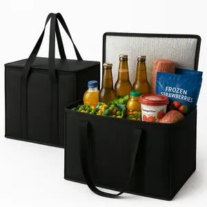 [2-Pack] XL Insulated Grocery Bags – Heavy Duty Thermal Reusable Totes for Summer BBQs & Memorial Day | Large Collapsible Cooler for Beach Trips, Food Transport & Camping | Stay-Cold Zippered Bags (Black)