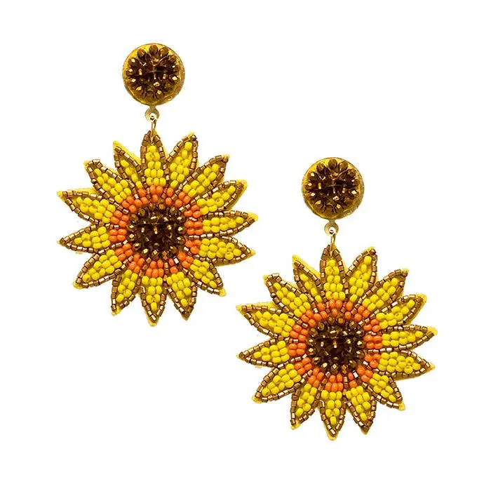 HANDMADE MULTI SEEDBEAD SUNFLOWER EARRING