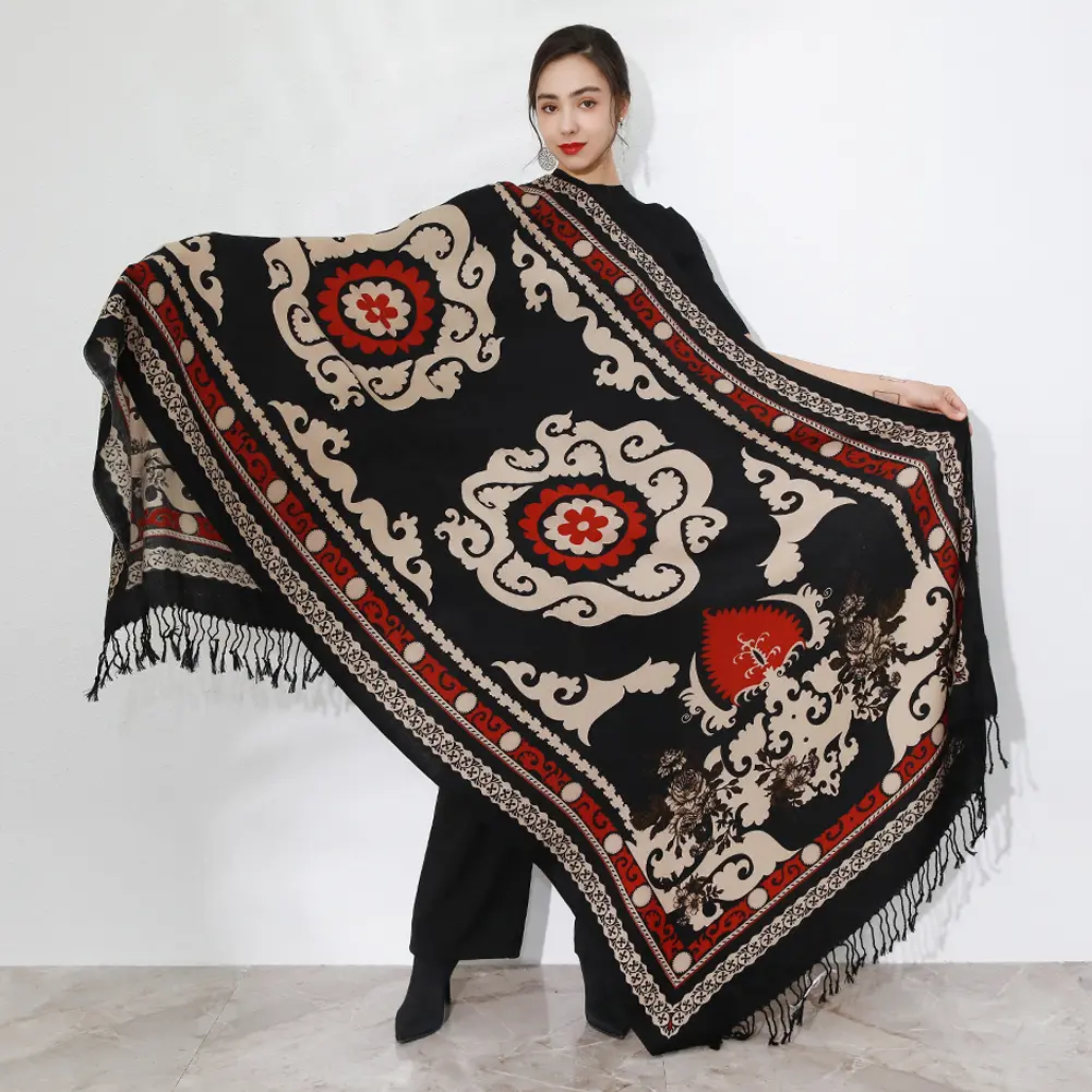 DANA XU 100% Merino Wool Extra Large Pashmina Blanket Travel chunky Scarf Soft Cashmere Shawl Women's Fall Winter Oversize Shawl Floral Wrap