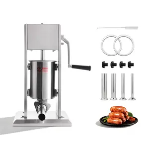 Hakka Manual Sausage Stuffer, 3 L / 7 LBS Vertical Sausage Machine, Dual-Speed Meat Stuffer, Made of Food-Grade 304 Stainless Steel, Includes 4 Stuffing Tubes, for Home Kitchen Restaurant Commercial