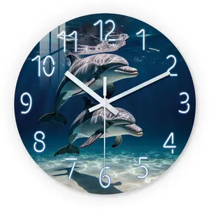 Dolphin Pattern Wooden Wall Clock, Silent 10-24 Inch Battery Operated, Ideal for Living Room Bedroom Office, Mother's Day Easter April Fools'