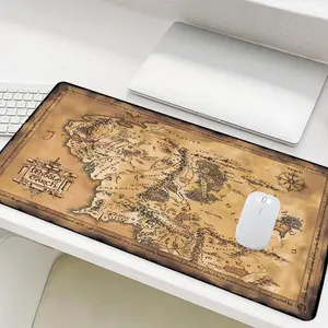 Vintage Map Pattern Mouse Pad, Rectangle Gaming Mouse Pad, Non-Slip Rubber Base Stitched Edge Desk Pad for Home Office Game Room, Desk Accessories