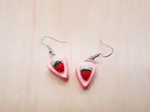 Strawberry Cake Slice Drop Earrings, Fashion Costume Jewelry Accessories for Women