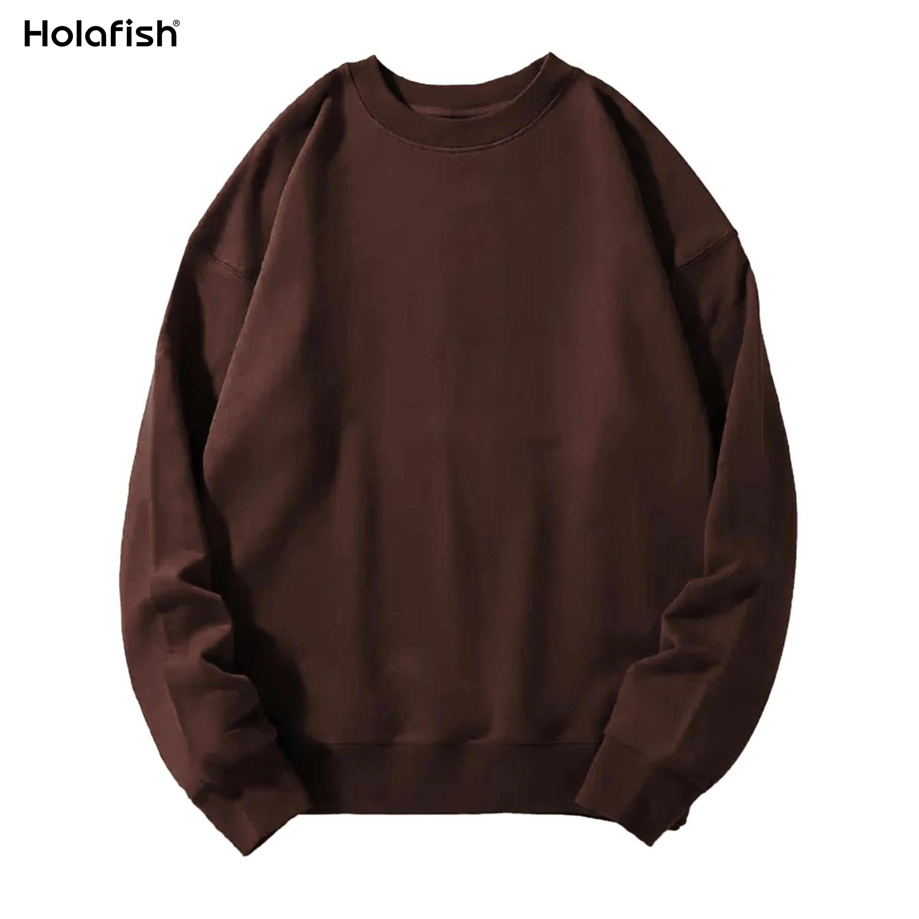 Holafish Unisex Korean Style Fleece Crew Neck Pullover Clothing - Soft Cotton-Polyester Blend Oversized Long Sleeve Streetwear, Basic Everyday Wear, Back to School Jeans Match Piece,sohochic