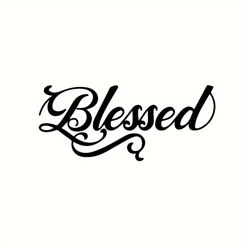 1PC Eye-Catching Faith Elegant Gorgeous-Style "Blessed" Logo Sticker For Faith Merchandise, Backpacks, Notebooks Cursive "Blessed" Decor Fill With Faith Group Peaceful Warm Vibe Easily Grasp Faith Elegant Trend Style