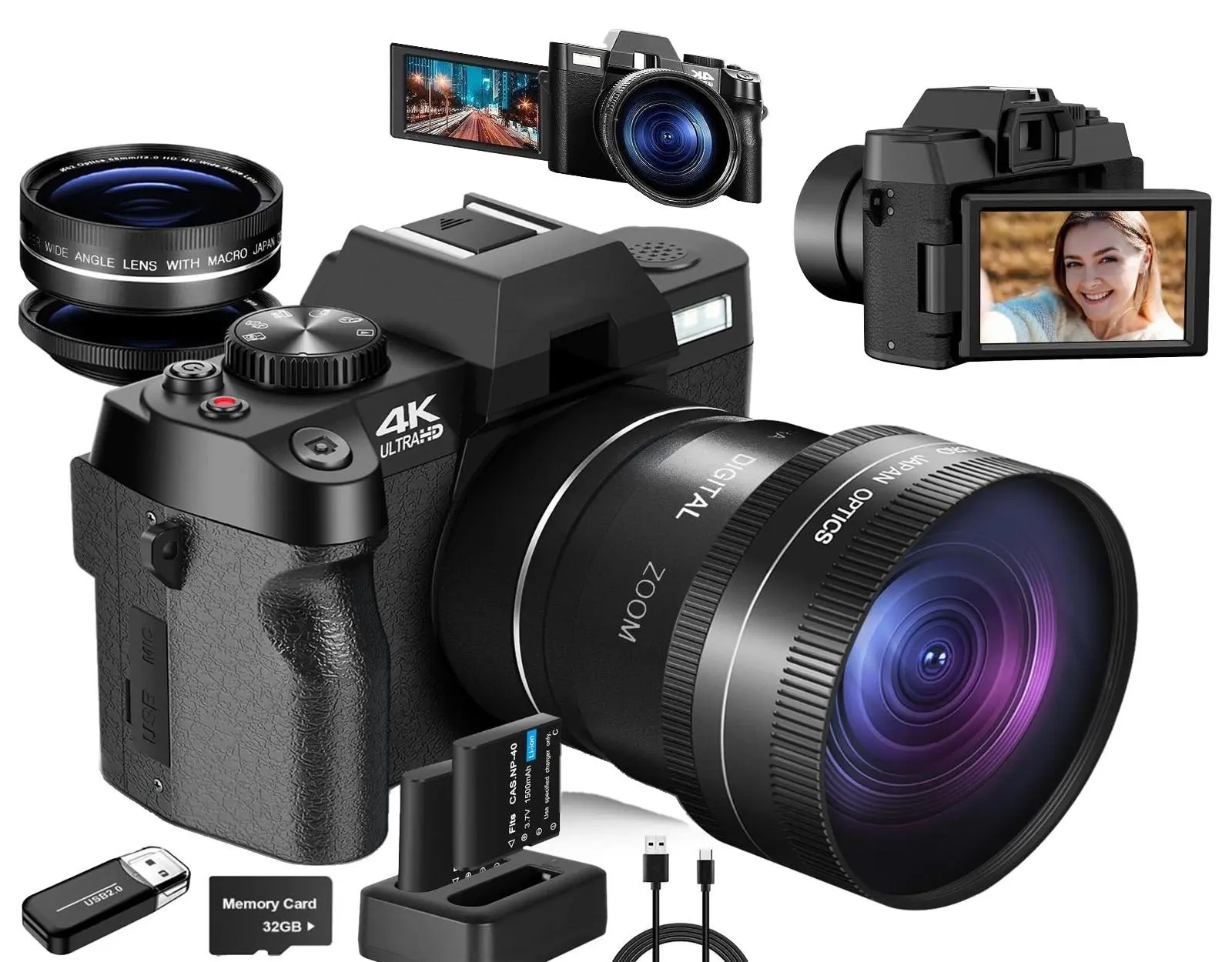 Digital Cameras for Photography, Vlogging Camera with WiFi,Flip Screen Compact Camera with Flash Digital Cameras for Photography, Vlogging Camera with WiFi,Flip Screen Compact Camera with Flash