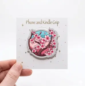 Sakura Cherry Blossom Stained Glass Phone Grip, Pink Floral Aesthetic Accessory, Kawaii Faux Glass Phone Stand, Unique Gift for Nature & Cottagecore Lovers