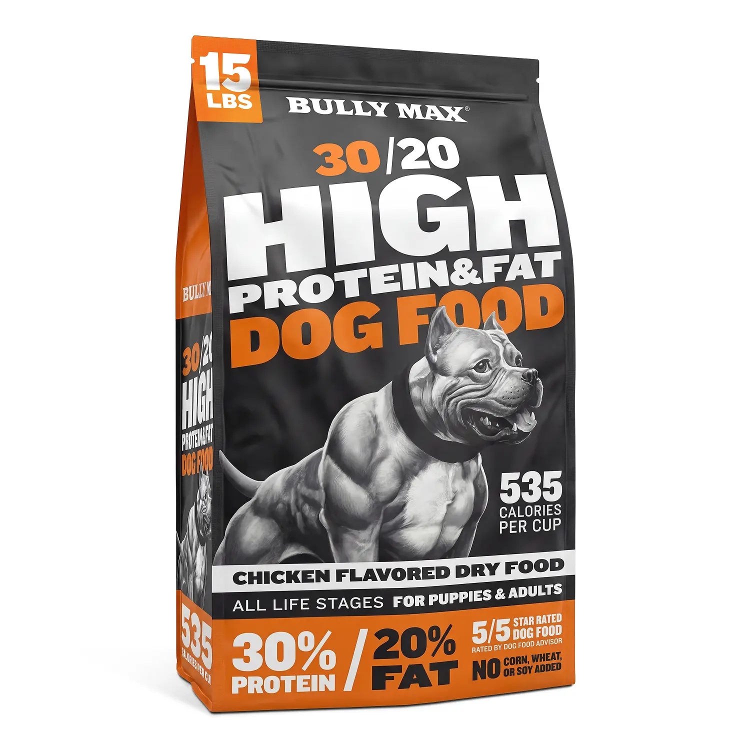 Bully Max 30/20 High Protein Dry Dog Food, 15 lbs - Chicken, Chicken-Meal Power, Filler-Free Recipe, Muscle-Build Fuel, Helps Healthy Weight