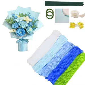 500 Piece Pipe Cleaner Flower Kit, 5 Color Pipe Cleaner Craft, Chiffon Stem Flower Kit, DIY Wedding Bouquet, Party Decor, Graduation Gift