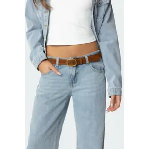 Oval Buckle Faux Suede Belt