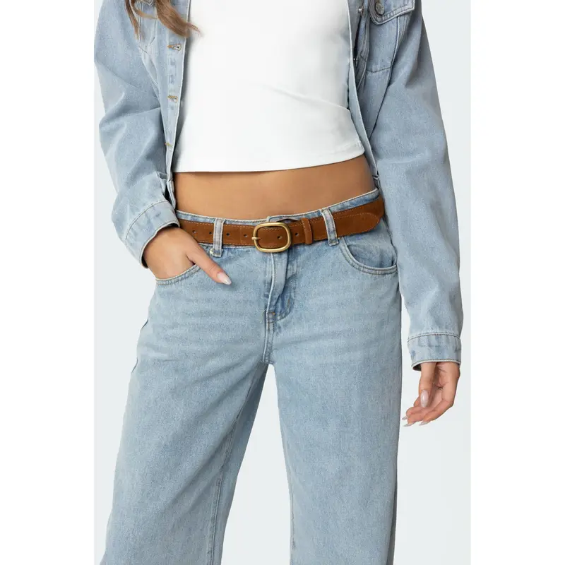 Oval Buckle Faux Suede Belt